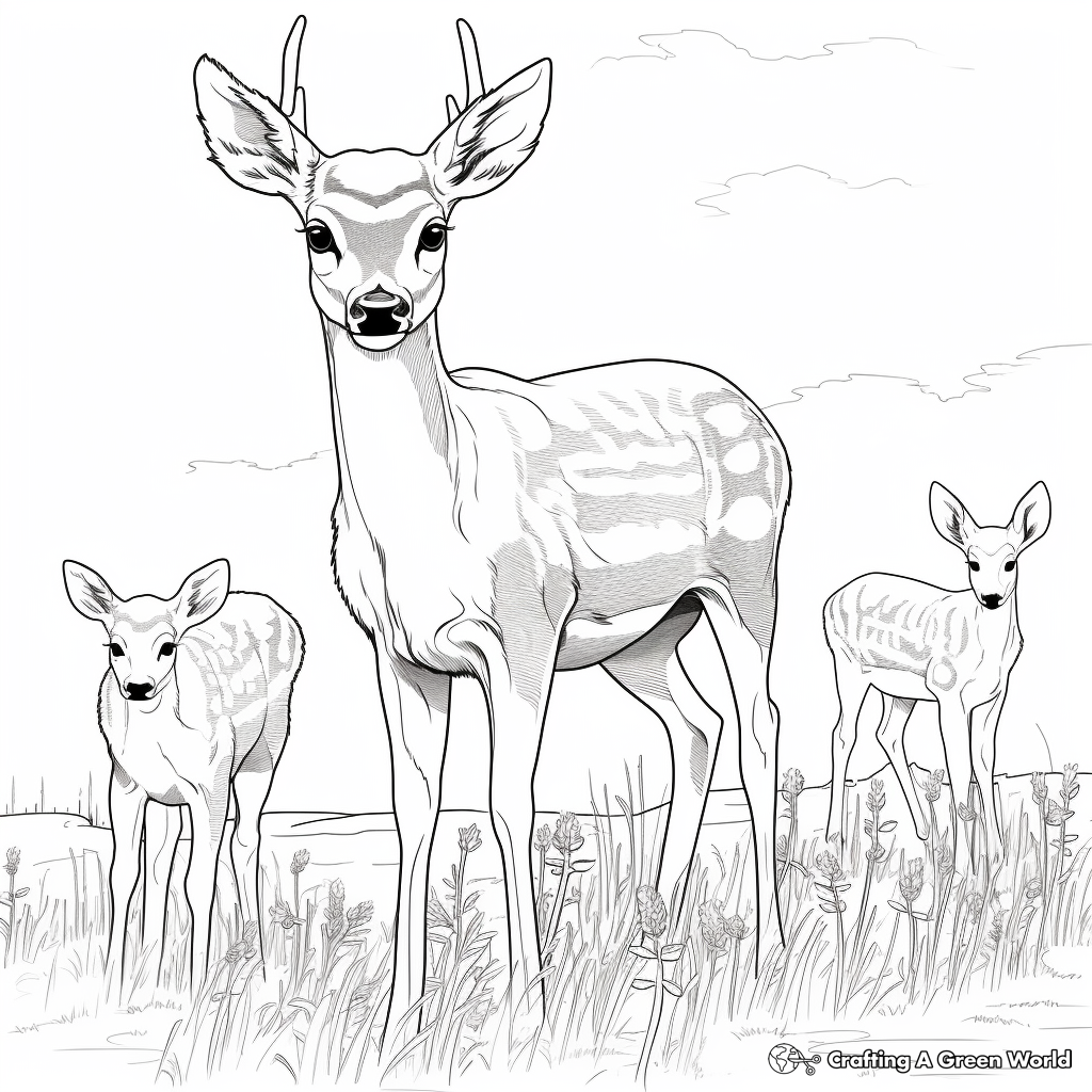 Browning Buck and Doe in a Meadow Coloring Pages 2