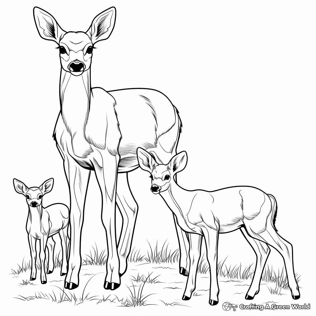 Browning Buck and Doe in a Meadow Coloring Pages 4