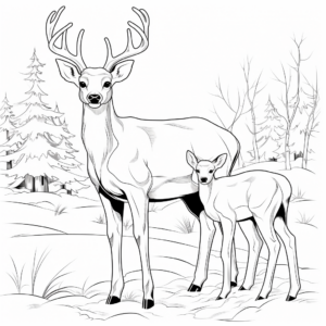 Browning Buck and Doe in the Winter Coloring Pages 3