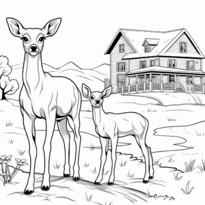 Browning Buck and Doe with Background Scenery Coloring Pages 1