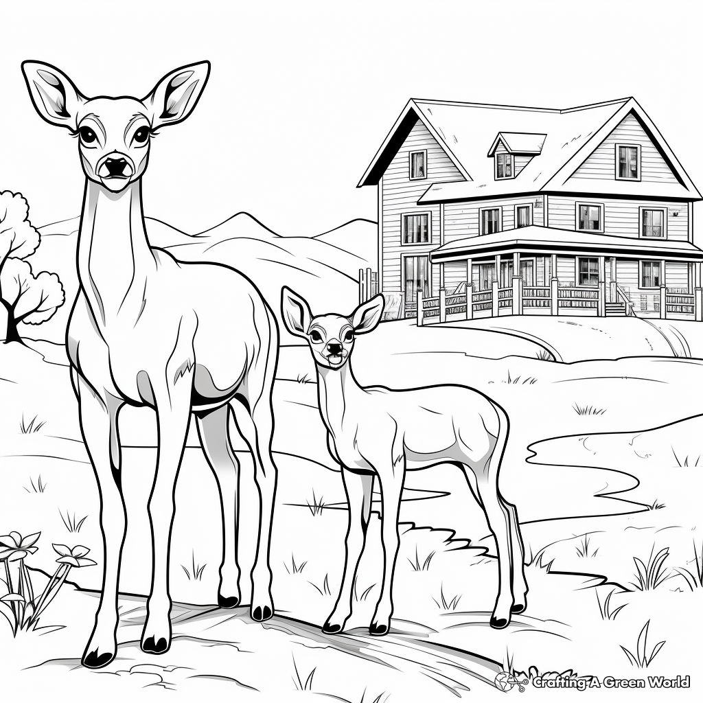 Browning Buck and Doe with Background Scenery Coloring Pages 1