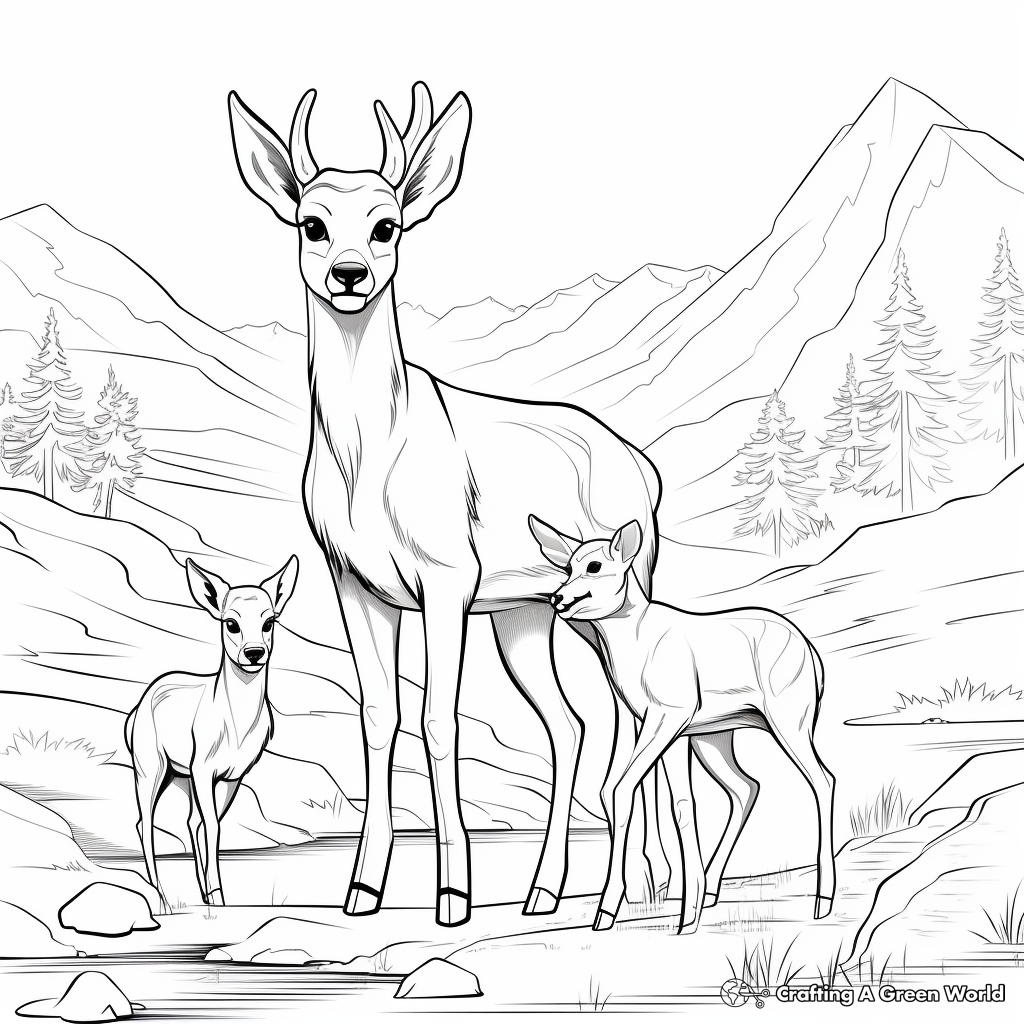 Browning Buck and Doe with Background Scenery Coloring Pages 2