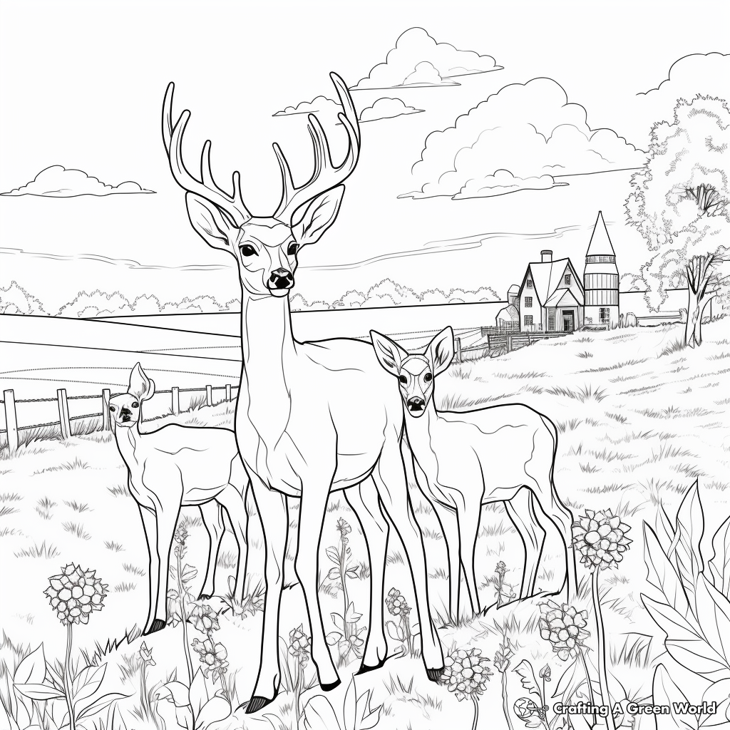 Browning Buck and Doe with Background Scenery Coloring Pages 3