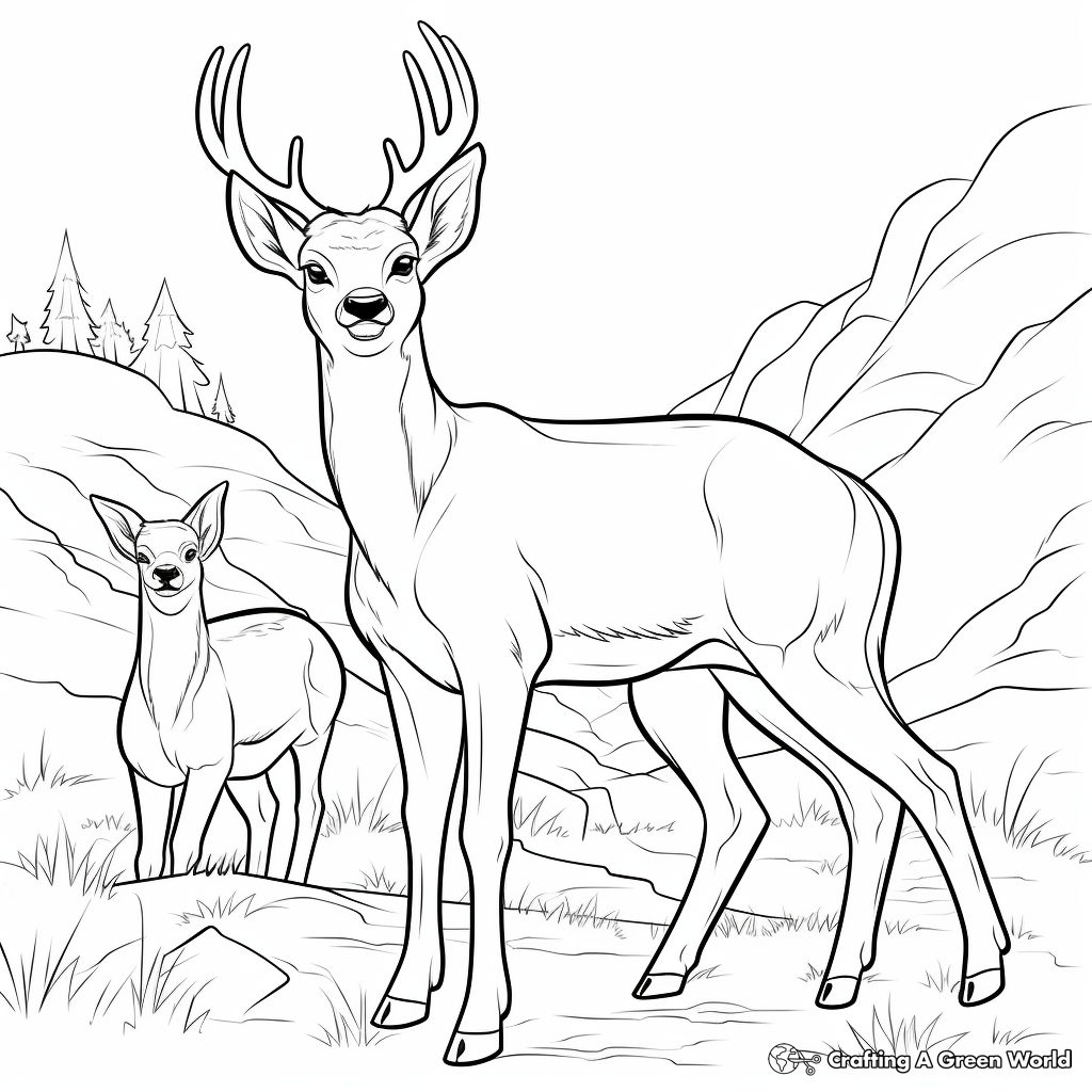 Browning Buck and Doe with Background Scenery Coloring Pages 4