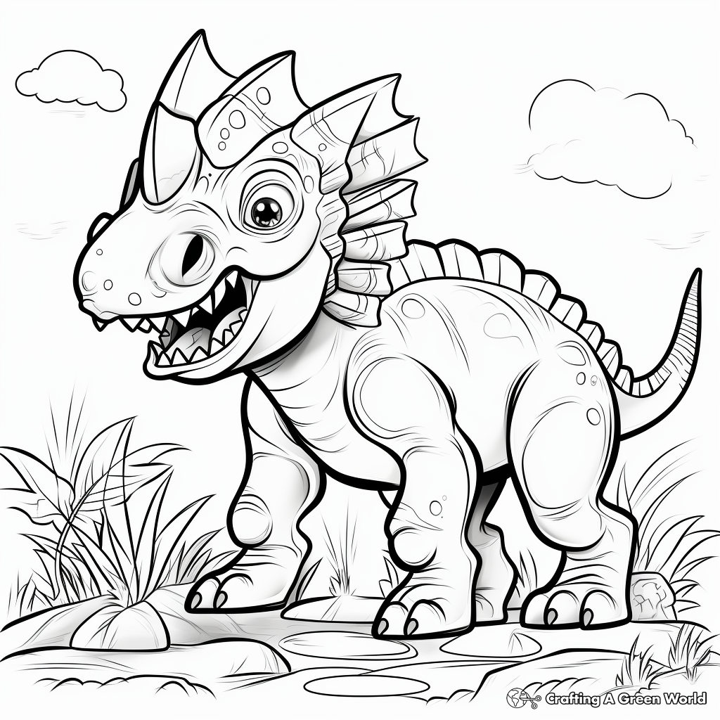 Brushing Up Prehistoric Triceratops Coloring Pages 3