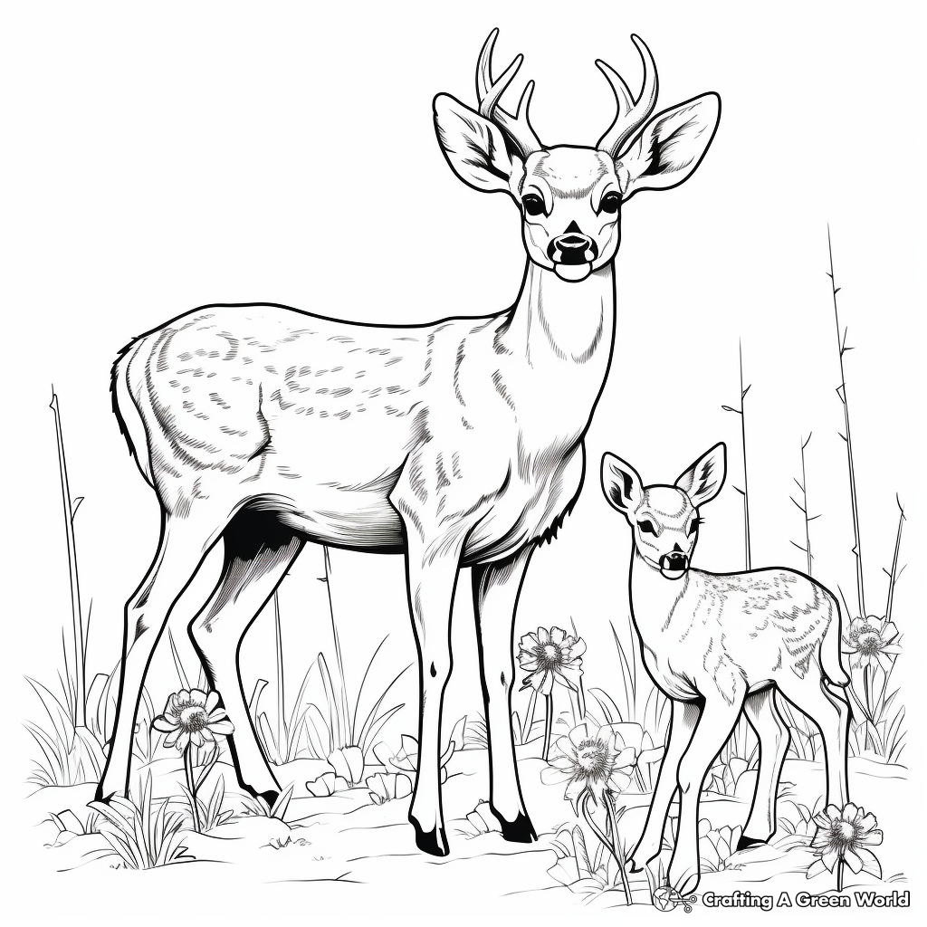 Buck and Doe in Springtime Coloring Pages 1