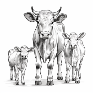 Bucking Bull Family Coloring Pages: Bull, Calf, and Cow 1