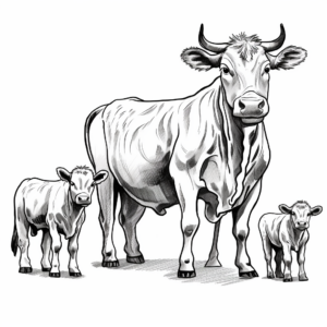 Bucking Bull Family Coloring Pages: Bull, Calf, and Cow 3