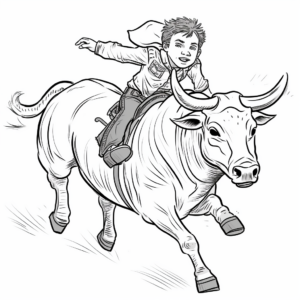Bucking Bull in Action: Rodeo Scene Coloring Pages 1