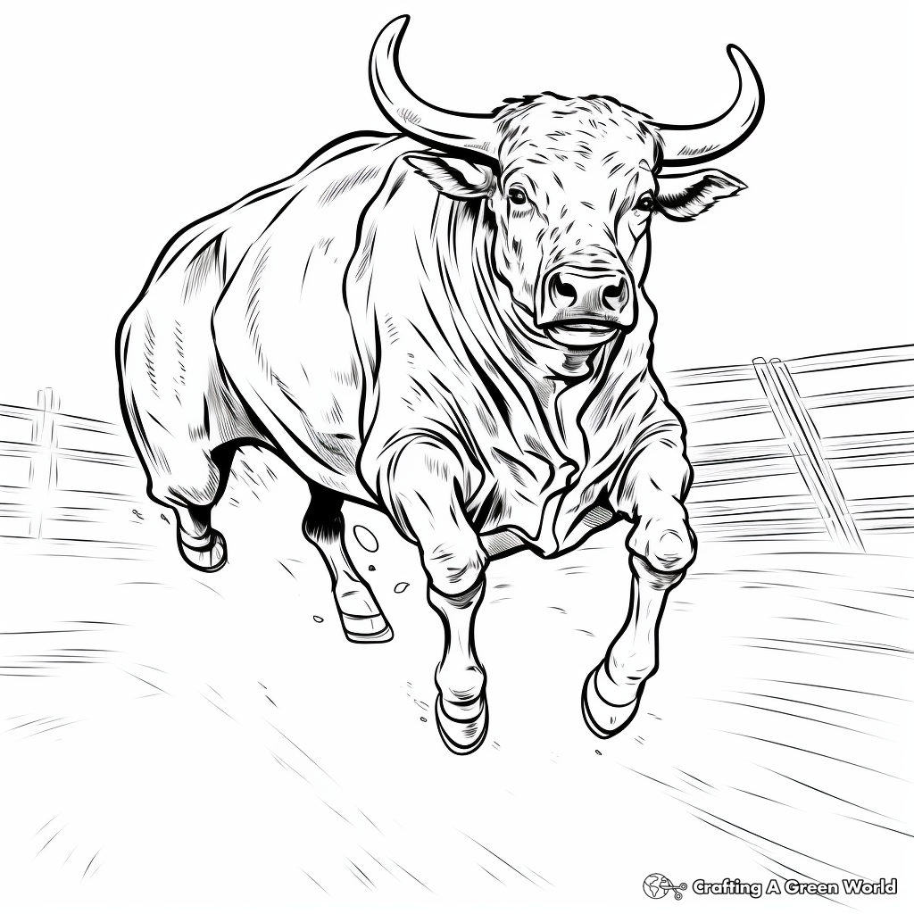 Bucking Bull in Action: Rodeo Scene Coloring Pages 2