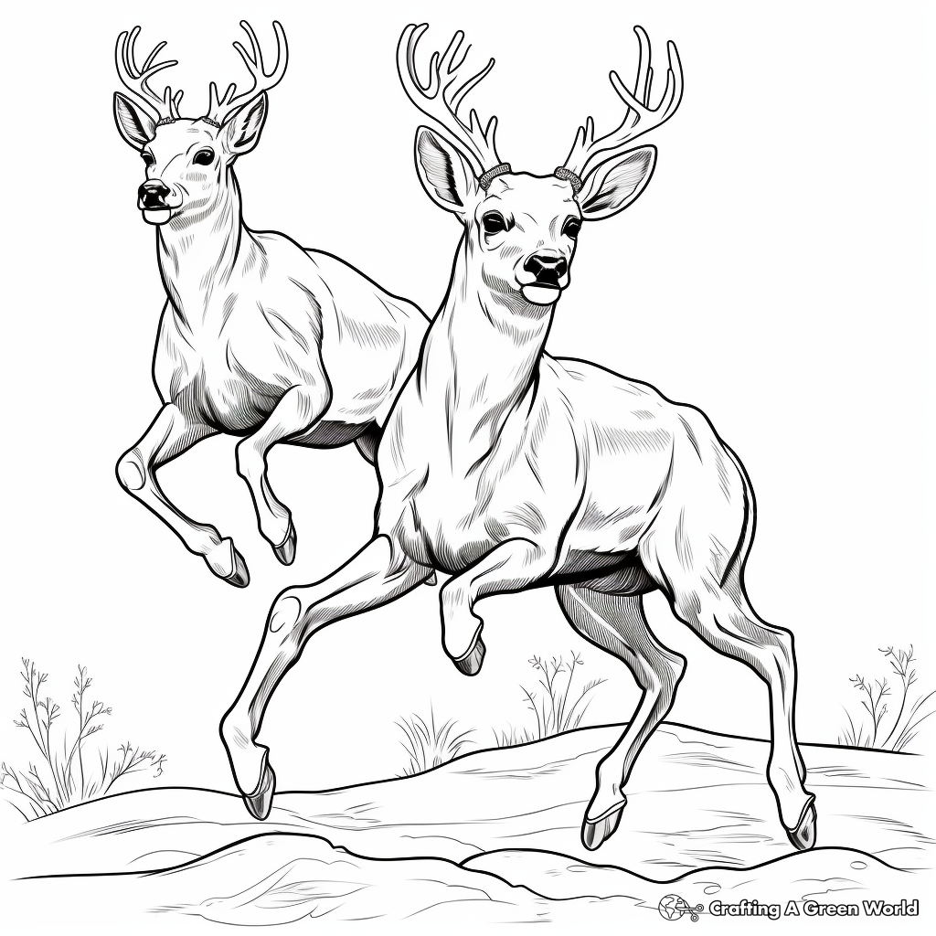 Bucks in Action: Jumping Deer Coloring Pages 1