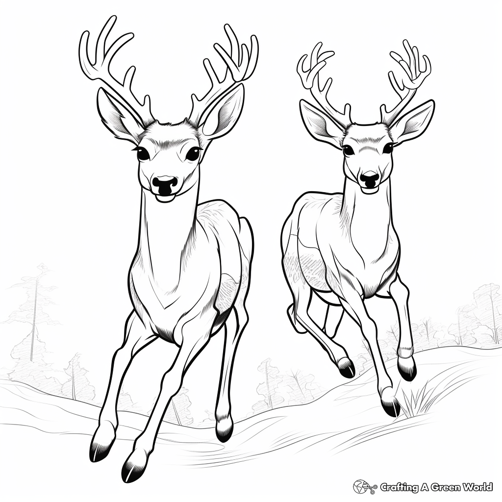 Bucks in Action: Jumping Deer Coloring Pages 2