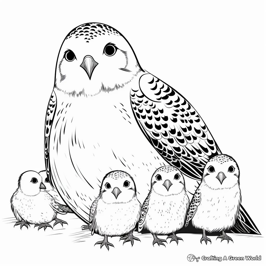 Budgie Family Coloring Pages: Male, Female, and Chicks 1