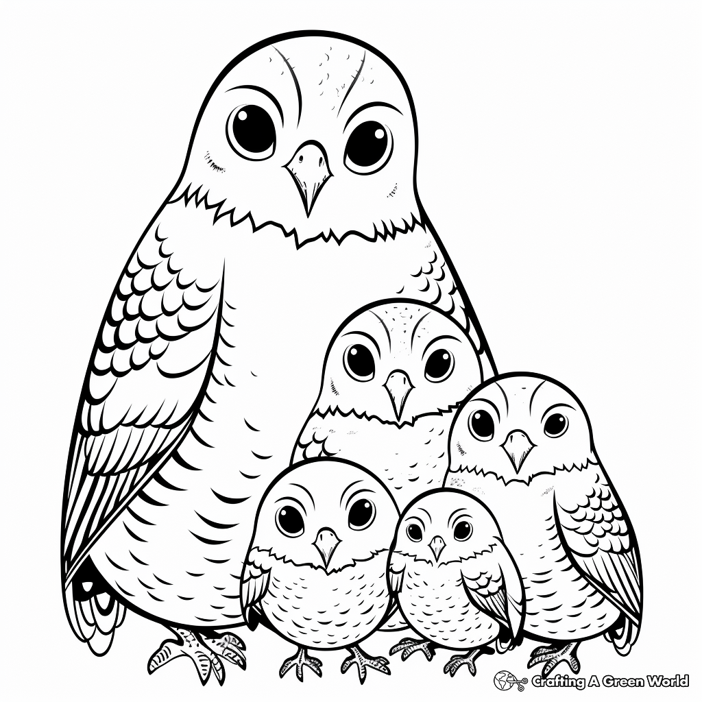 Budgie Family Coloring Pages: Male, Female, and Chicks 2
