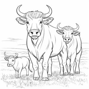 Buffalo Family Coloring Pages: Male, Female, and Calves 4