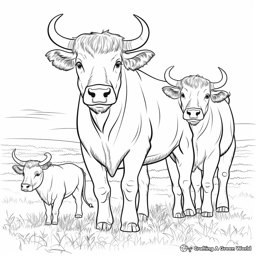 Buffalo Family Coloring Pages: Male, Female, and Calves 2