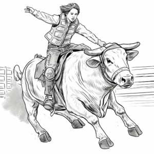 Bull Riding, Rodeo Scene Coloring Sheets 3