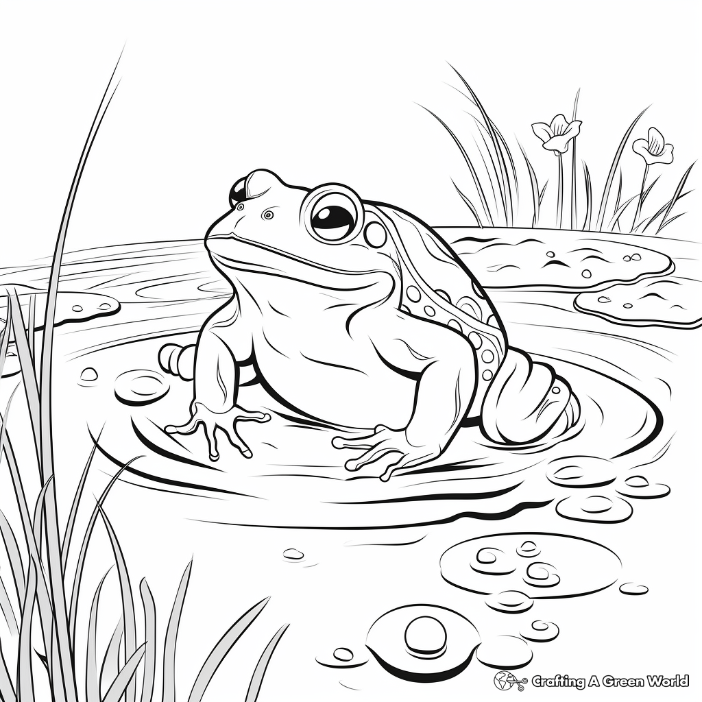 Bullfrog in its Habitat Coloring Pages 1