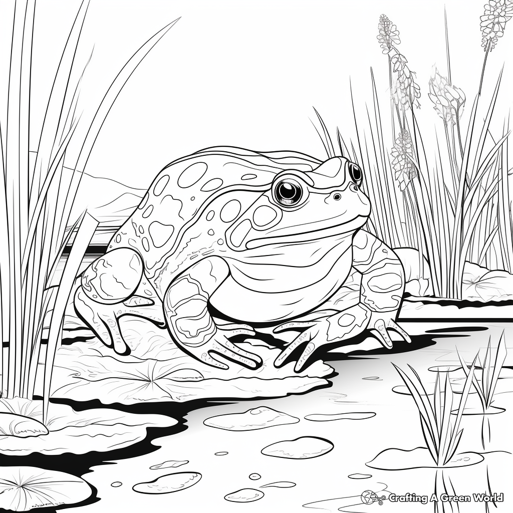 Bullfrog in its Habitat Coloring Pages 2