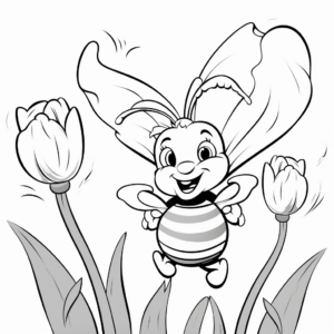 Bumblebee Visiting Tulip Garden Coloring Sheets 3