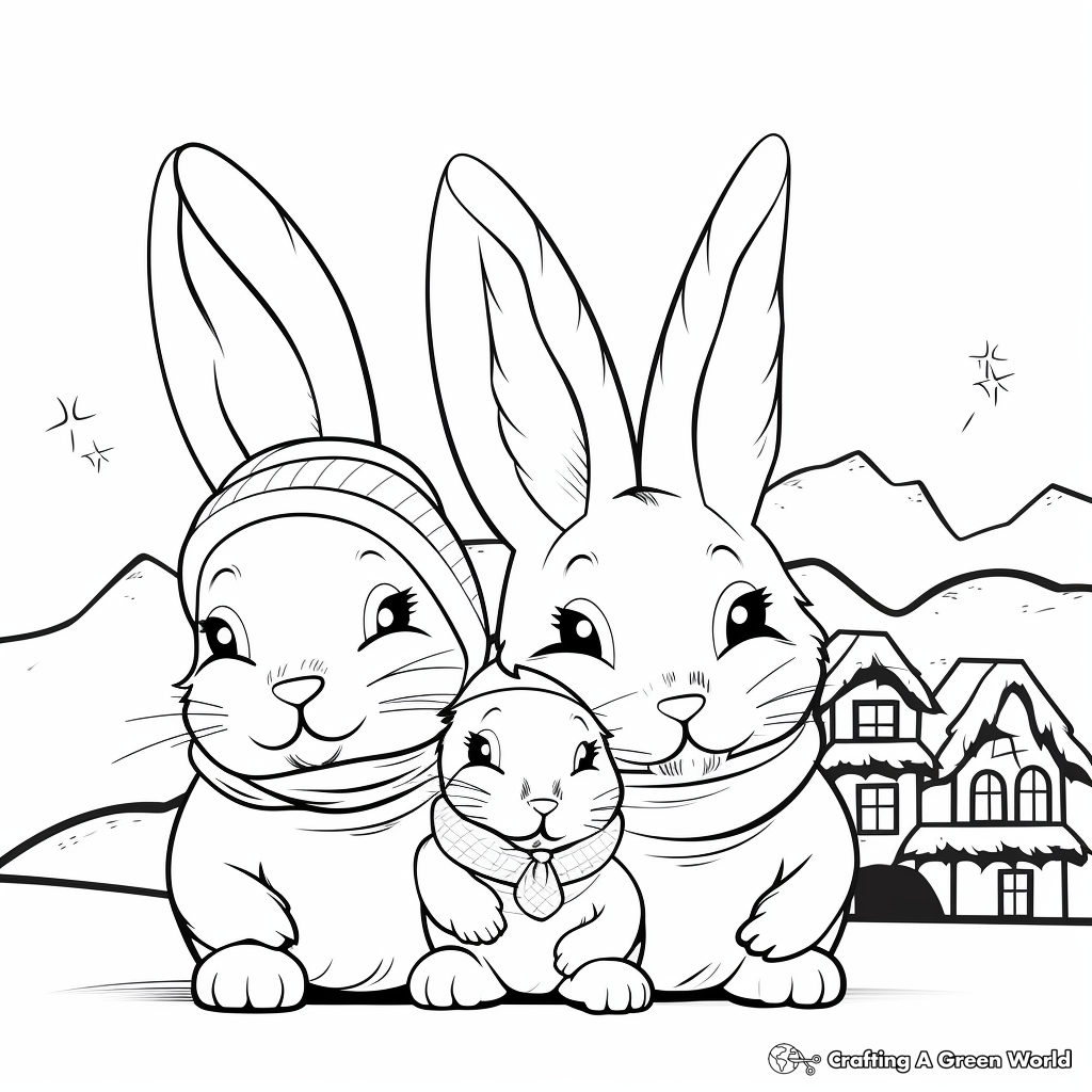 Bunny Family in the Snow: Winter-Themed Coloring Pages 1