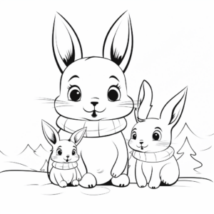Bunny Family in the Snow: Winter-Themed Coloring Pages 2