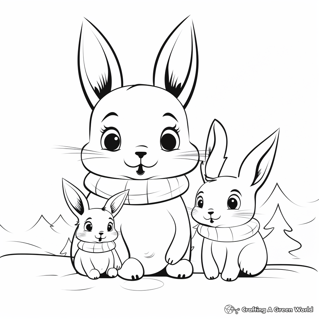 Bunny Family in the Snow: Winter-Themed Coloring Pages 2