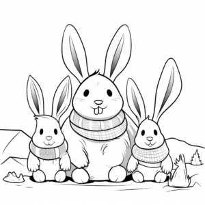 Bunny Family in the Snow: Winter-Themed Coloring Pages 4