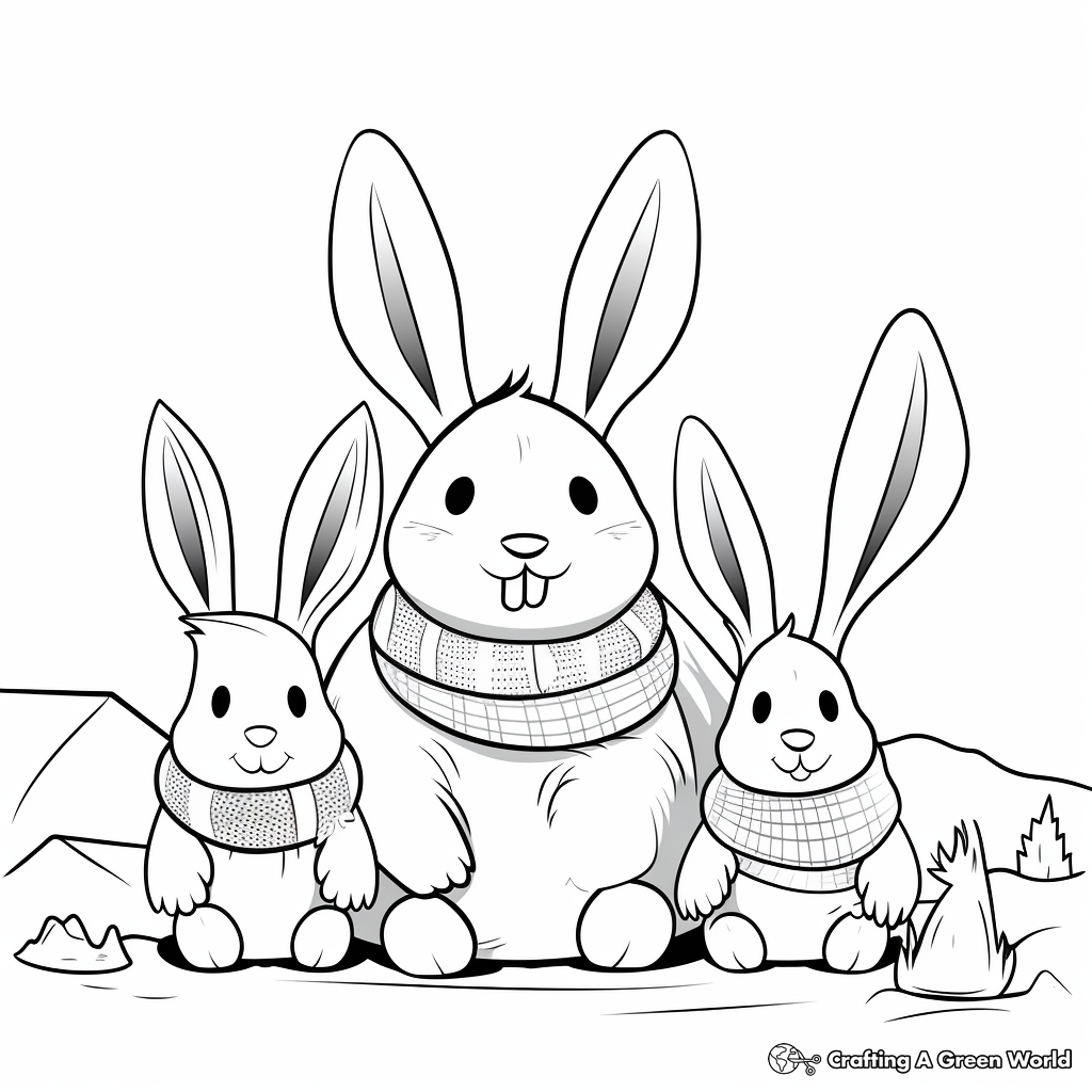 Bunny Family in the Snow: Winter-Themed Coloring Pages 3