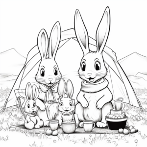 Bunny Family Picnic Coloring Sheets 2