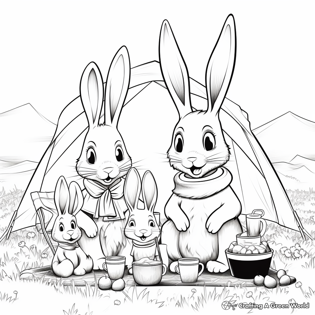 Bunny Family Picnic Coloring Sheets 2