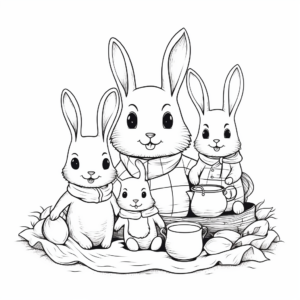 Bunny Family Picnic Coloring Sheets 3