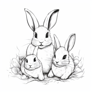 Bunny Mother and Babies: Heartwarming Coloring Sheets 1