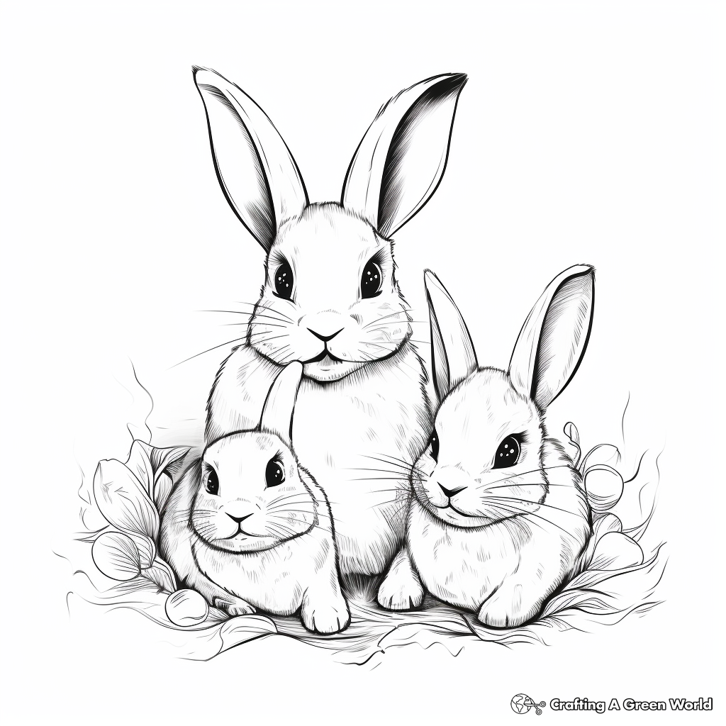 Bunny Mother and Babies: Heartwarming Coloring Sheets 1