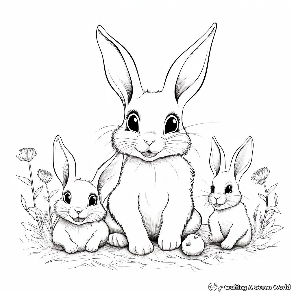 Bunny Mother and Babies: Heartwarming Coloring Sheets 2