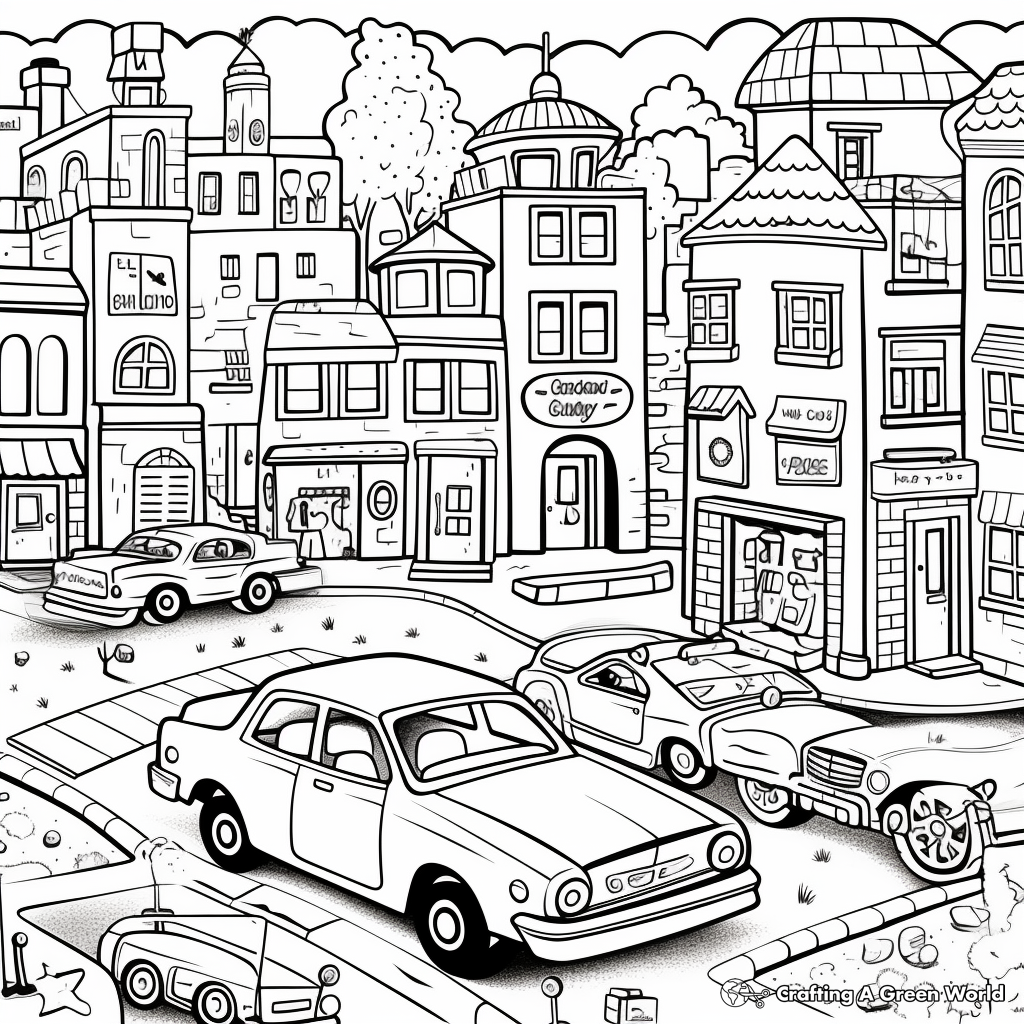 Busy Town Police Car Coloring Pages 1