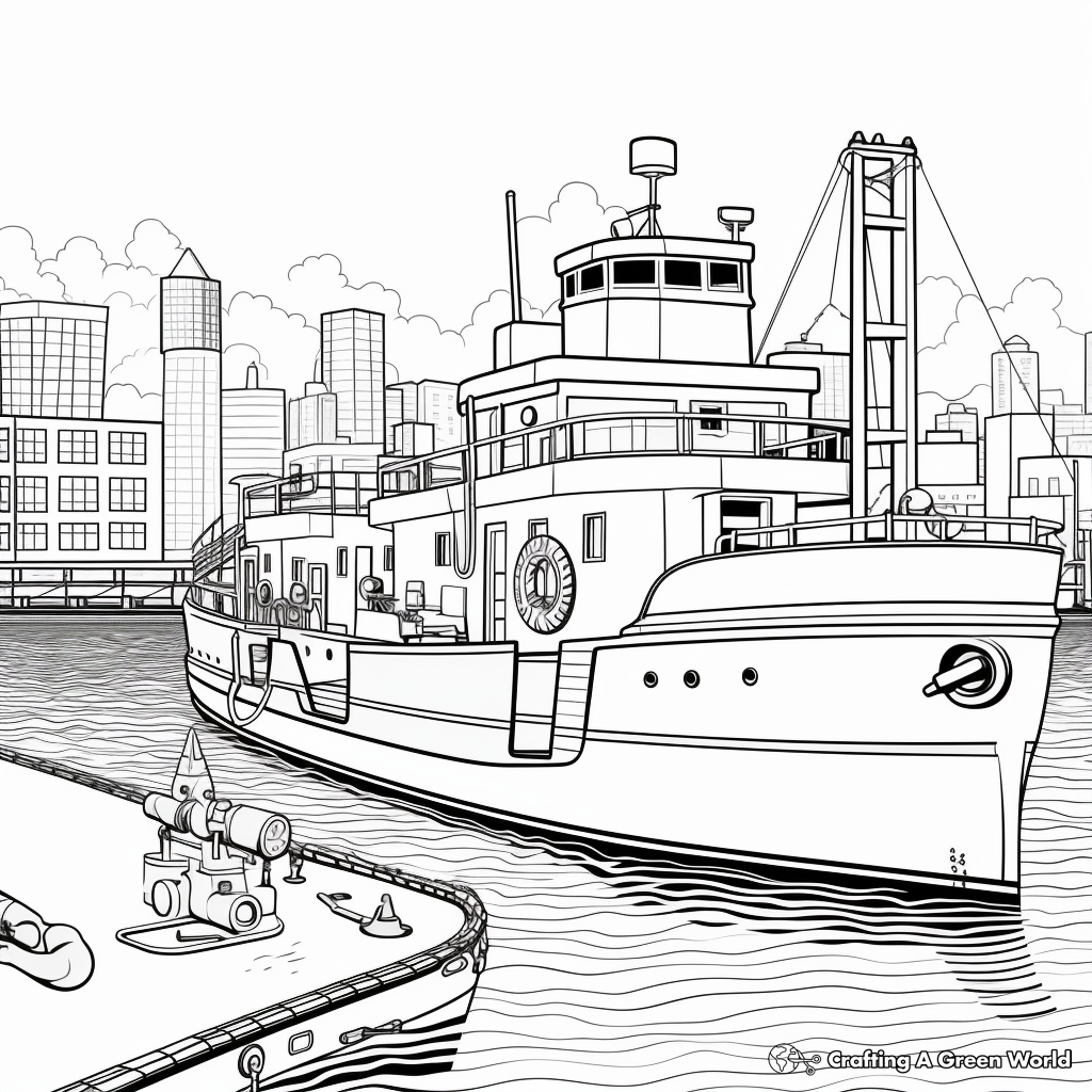 Busy Tugboat at the Dock Coloring Pages 3