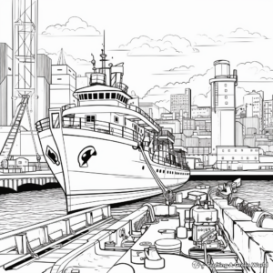 Busy Tugboat at the Dock Coloring Pages 4