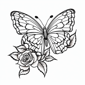 Butterfly among Roses Coloring Pages 1