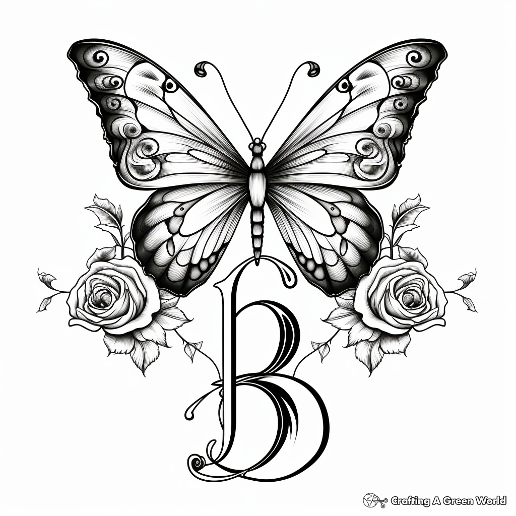 Butterfly among Roses Coloring Pages 2