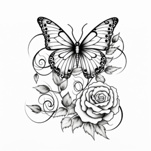Butterfly among Roses Coloring Pages 3