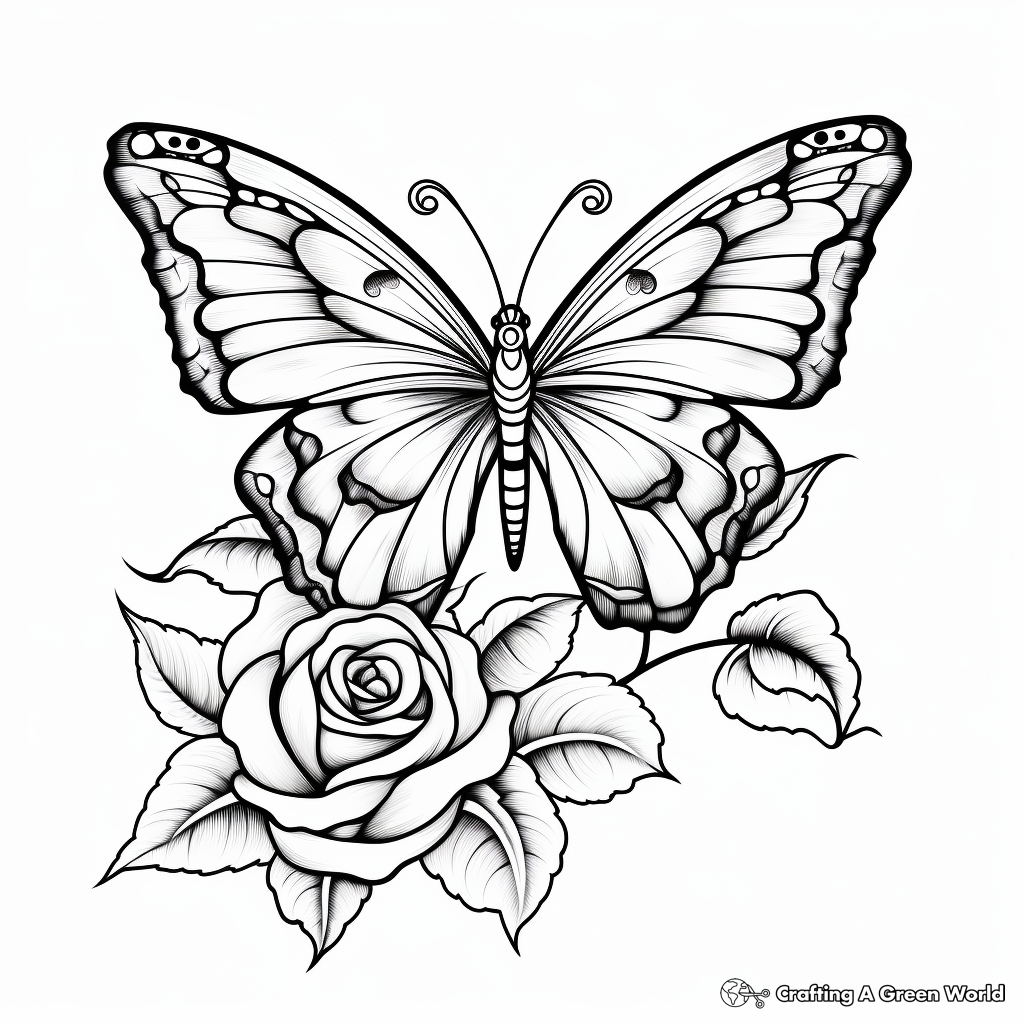 Butterfly among Roses Coloring Pages 4