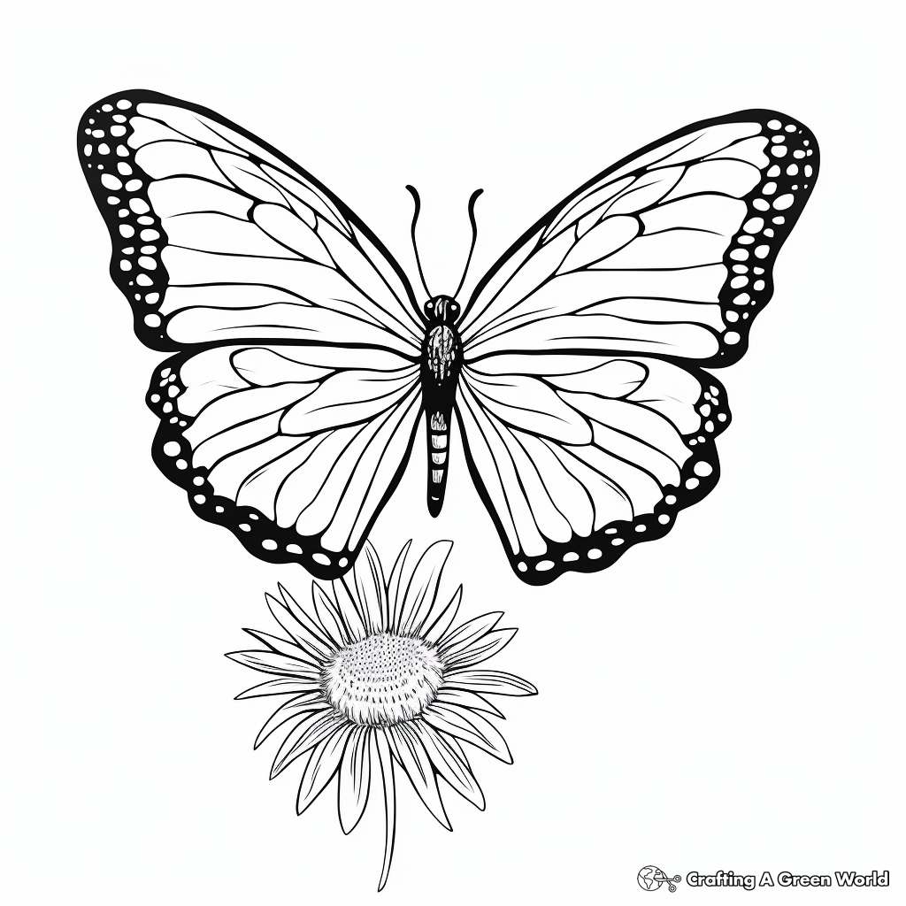 Butterfly Hovering over a Aster Flower Coloring Pages 1