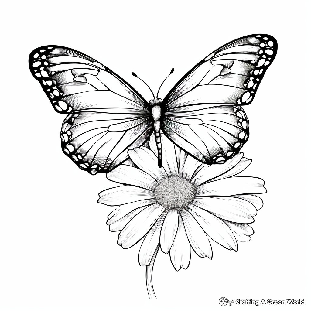 Butterfly Hovering over a Aster Flower Coloring Pages 4
