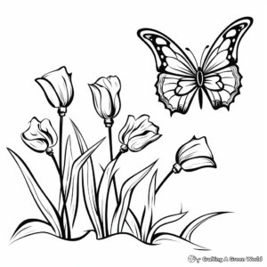Butterfly Landing on a Tulip Coloring Page 1