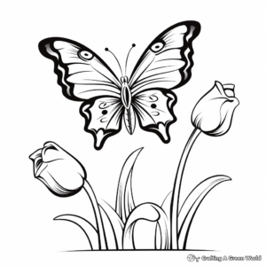 Butterfly Landing on a Tulip Coloring Page 3