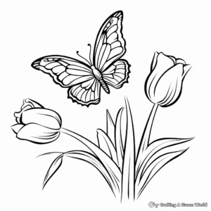 Butterfly Landing on a Tulip Coloring Page 4