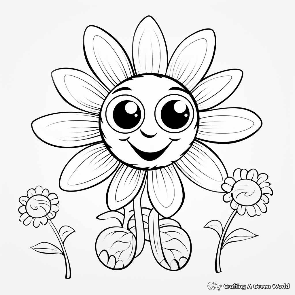 Butterfly on a Daisy Field Coloring Page for Kids 4