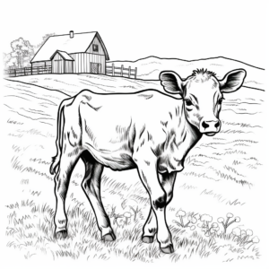 Calf in the Pasture: Country Scene Coloring Pages 3
