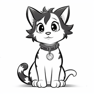 Calico Cat with a Collar and Tag Coloring Page 1